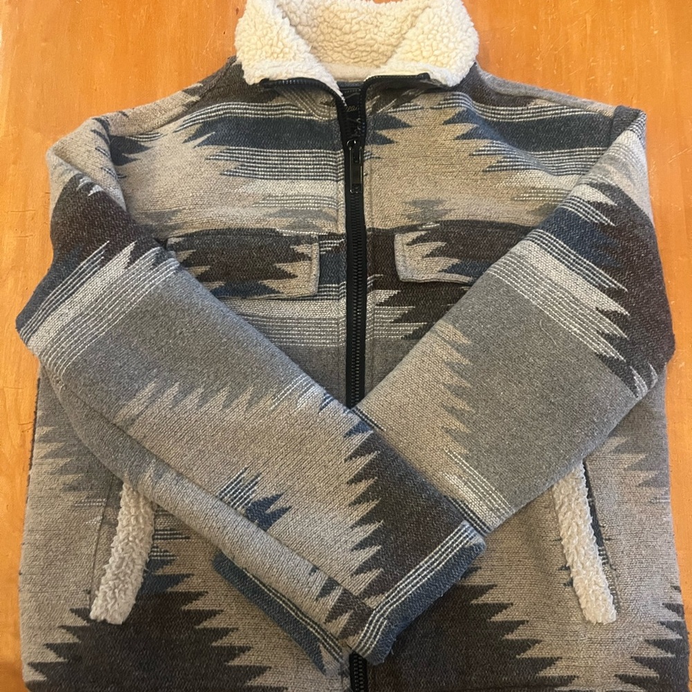 Threadgrit Sherpa Lined Southwestern Aztec Zip Jacket Small - Picture 2 of 8